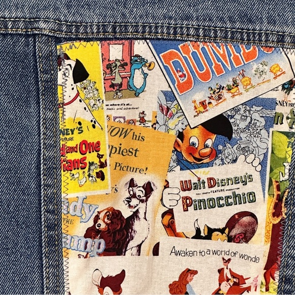 Upcycled Retro Disney Characters.  Levi Strauss, Upcycled Denim Jeans Jacket, L - Picture 6 of 10